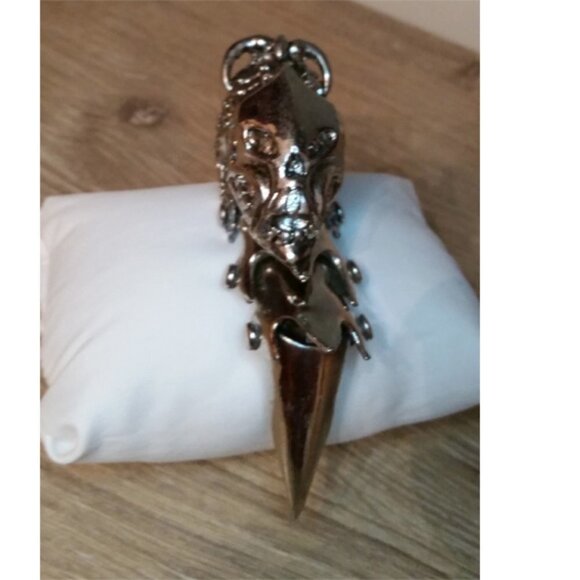 SILVER tone skull metal armor ring or pendant  Y2k punk biker metal goth. - Picture 2 of 4